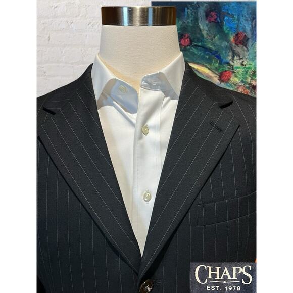 Chaps 38R 30x30 Navy Blue Dashed Banker's Stripe Suit Quality Classic Fit - Picture 4 of 16
